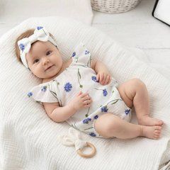 Боди + повязка для девочки Babystartex, муслин, белое/васильки, Девочка, 56-62