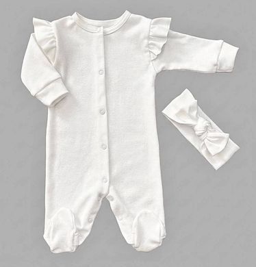 Комплект на випіску для дівчинки комбінезон та пов'язка Babystartex, інтерлок, молочний, Дівчинка, молочний, 56