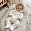 Комбінезон на блискавці з капюшоном BabyStarTex, молочний, тринити на флісі