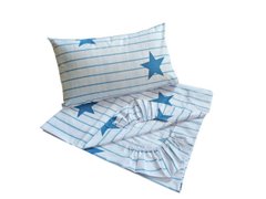 Комплект постельного белья в детскую кроватку Белое/синие звезды полоски, бязь
