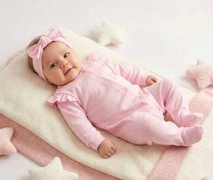 Комплект на выписку для девочки комбинезон и повязка Babystartex, интерлок, розовый, Девочка, 56