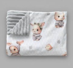 Плед детский из плюша Babystartex, серый/кролики в серой одежде, Унисекс, 100*80, без утеплителя