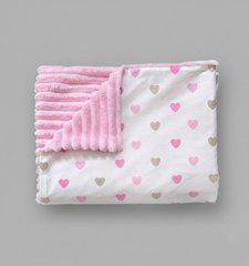 Плед детский из плюша Babystartex, розовый плюш/сердечки серые и розовые, Девочка, 100*80, без утеплителя
