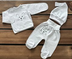 Комплект сорочечка повзунки шапочка Babystartex, футер, молочний/морда кішки, Унісекс, 56