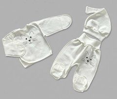 Комплект распашонка ползунки шапочка Babystartex, футер, молочный/морда кошечки, Унисекс, 56