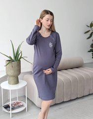 Теплая сорочка для беременных и кормящих LEAVES (фиолетово-серая), футер, 54-56