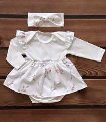 Боди-платье длинный рукав Веточки + повязка (молочный), Babystartex, интерлок, Девочка, 56-62