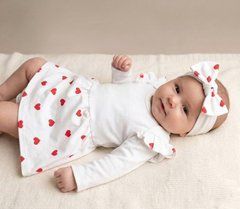 Боди-платье длинный рукав Сердечки + повязка (молочный), Babystartex, интерлок, Девочка, 56-62