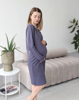 Тепла сорочка для вагітних та годуючих LEAVES (фіолетово-сіра), футер, 42-44