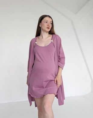 Комплект халат и рубашка для кормления (пыльный розовый), кулир, 46-48