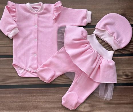 Комплект на выписку для девочки с фатином 3пр Babystartex, футер, розовый, Девочка, 62