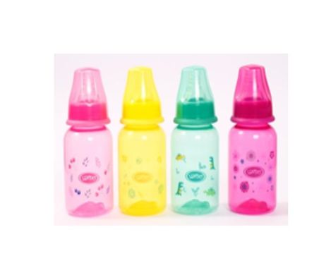Бутылочка прямая цветная с силиконовой соской Lindo, 125 мл, Девочка, Фиолетовый, 125мл