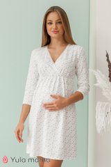 Базова нічна сорочка для вагітних та годуючих ALISA Юла Мама, молочна/ведмедики та зірочки, S