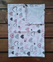 Пеленка непромокаемая из фланели BabyStarTex, белая/сердечки розовые и серые, 50х70 см