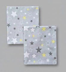 Пелюшка польська бавовна BabyStarTex, 80x90 см, сіра/зірочки сірі, білі та жовті, Унісекс, 90х80