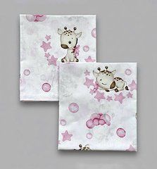 Пеленка польский хлопок BabyStarTex, 80x90 см, белая/жирафики с розовыми звездами, Девочка, 90х80