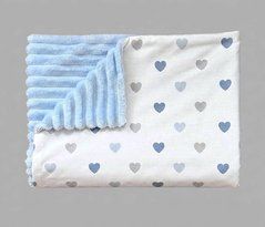 Плед детский из плюша Babystartex, голубой/сердечки голубые и серые, Мальчик, 100*80, без утеплителя