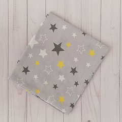 Пеленка польский хлопок BabyStarTex, 80x90 см, серая/звезды серые, белые и желтые, Унисекс, 90х80