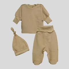 Комплект распашонка повзунки та шапочка Baby Style Minikin, інтерлок, Унісекс, Бежевий, 56