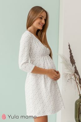 Базова нічна сорочка для вагітних та годуючих ALISA Юла Мама, молочна/ведмедики та зірочки, S