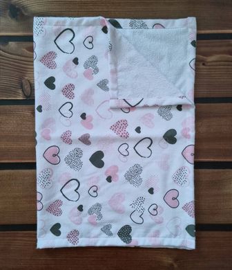 Пелюшка непромокаюча з фланелі BabyStarTex, біла/серця рожеві та сірі, Дівчинка, 50х70 см