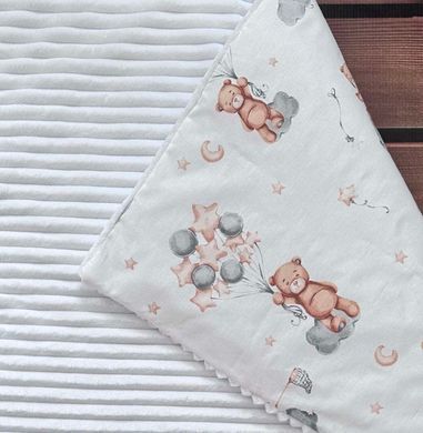 Теплий конверт-плед зі знімним синтепоном та бантом BabyStarTex, білий плюш/ведмедика на хмаринці з кульками, Унісекс, 90х80