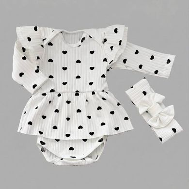 Боді-сукня довгий рукав + пов'язка Серденько Babystartex, інтерлок рубчик, Дівчинка, 56-62