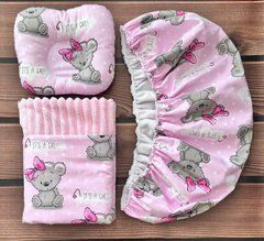 Набор для коляски наматрасник, подушка и плед Babystartex, розовый плюш/мишка It's a girl, Девочка, для коляски