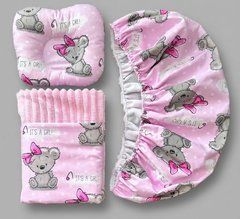 Набір для коляски наматрацник, подушка і плед Babystartex, рожевий плюш/ведмедик It's a girl, Дівчинка, для коляски