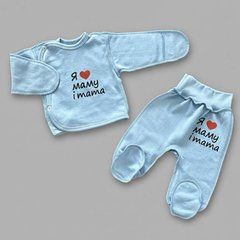 Комплект распашонка и ползунки в роддом BabyStarTex, футер, голубой/я люблю маму и тата, Мальчик, 62