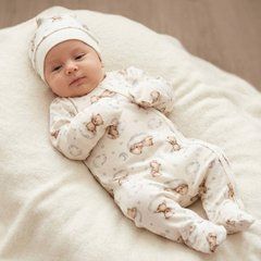 Комбінезон та шапочка для новонароджених Babystartex, футер, ведмедики на хмарках, Унісекс, 56