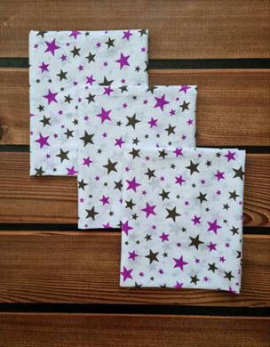 Пеленка ситец BabyStarTex, 100x80 см, белая/звездочки розовые и серые