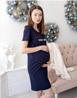 Сорочка для вагітних та годуючих Happy Mom (чорнильний), кулір, 42-44