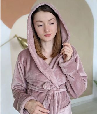 Тёплый махровый халат Пыльный розовый, велсофт, 46-48