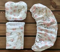 Набор для коляски наматрасник, подушка и плед Babystartex, белый/олененок в цветах, Девочка, для коляски