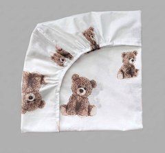 Простирадло для дитячого ліжечка на резинці Babystartex, 120х60см, бавовна, біла/коричневі ведмедики_1, Унісекс