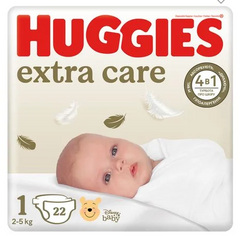 Подгузники Huggies Extra Care размер 1 (2-5 кг), 1уп/22 шт, 1, 22 шт, 2-5 кг