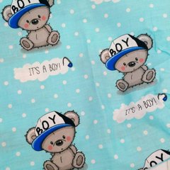 Пеленка польский хлопок BabyStarTex, 80x90 см, голубая/мишка Бой, Мальчик, 90х80