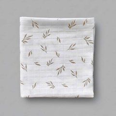 Пеленка муслиновая 2 слоя BabyStarTex, 80x90 см, белая/веточки, Унисекс, 90х80
