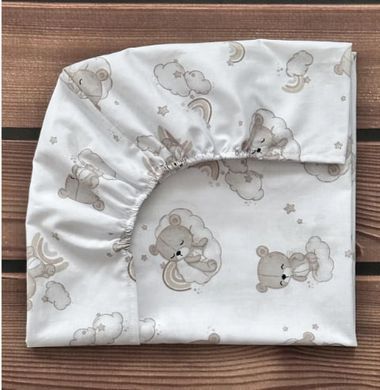 Простынь для детской кроватки на резинке Babystartex, 120х60см, хлопок, мишка на облачке с радугой, Унисекс