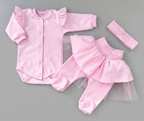 Комплект для дівчинки боді повзунки пов'язка Babystartex, інтерлок, рожевий, Дівчинка, 56