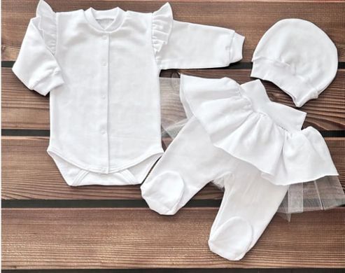 Комплект на выписку для девочки с фатином 3пр Babystartex, футер, белый, Девочка, 62