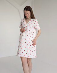 Муслиновая сорочка на роды (молочный в сердечки), 46-48