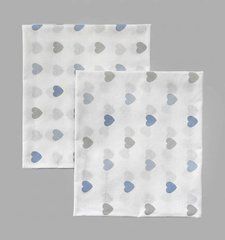 Пеленка польский хлопок BabyStarTex, 80x90 см, белая/голубые и серые сердечки, Мальчик, 90х80