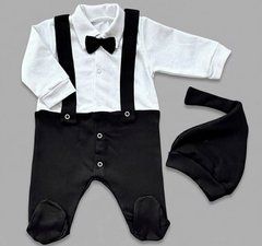 Теплий комплект нарядний комбінезон та шапочка Джентельмен BabyStarTex, футер, білий/чорний, Хлопчик, 56-62