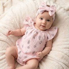 Боді + пов'язка для дівчинки Babystartex, муслін, рожеве/гілочки, Дівчинка, 56-62