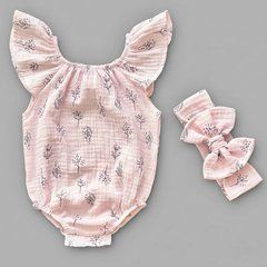 Боді + пов'язка для дівчинки Babystartex, муслін, рожеве/гілочки, Дівчинка, 56-62