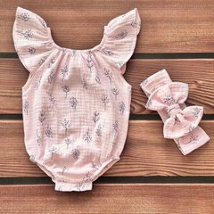 Боди + повязка для девочки Babystartex, муслин, розовое/веточки, Девочка, 56-62