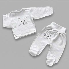 Комплект распашонка и ползунки в роддом BabyStarTex, футер, белый/одна мордочка кошки, Унисекс, 62