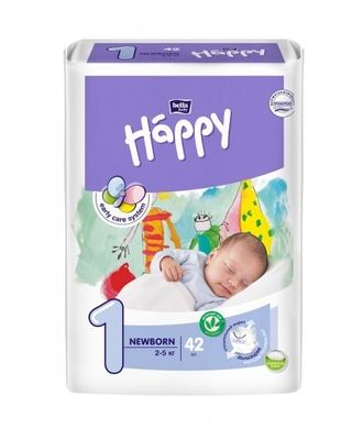 Підгузки для новонароджених Bella Happy 1 (2-5 кг), 1уп/42шт, 1, 42 шт, 2-5 кг
